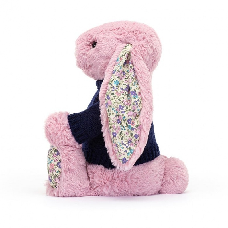 Jellycat Blossom Tulip Bunny with Personalised Navy Jumper Medium | ZBVDN5469