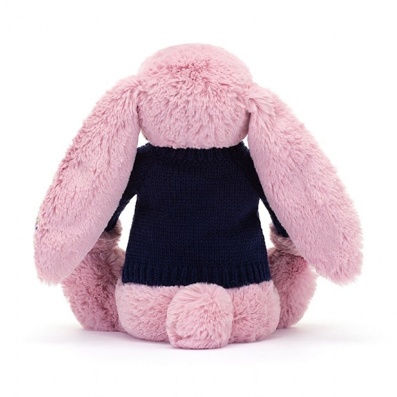 Jellycat Blossom Tulip Bunny with Personalised Navy Jumper Medium | ZBVDN5469