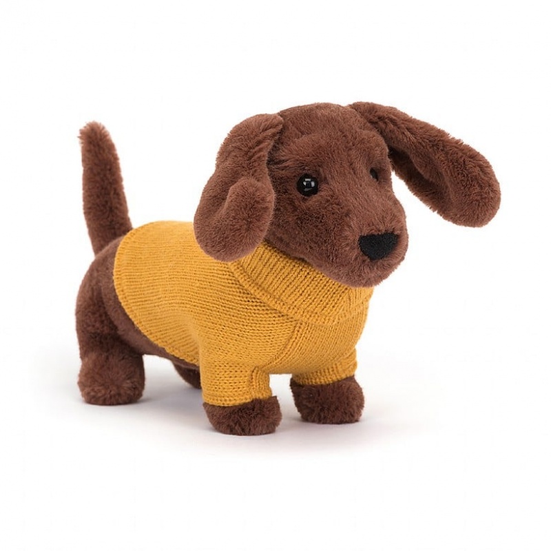 Jellycat Sweater Sausage Dog Yellow | QFBDO9267